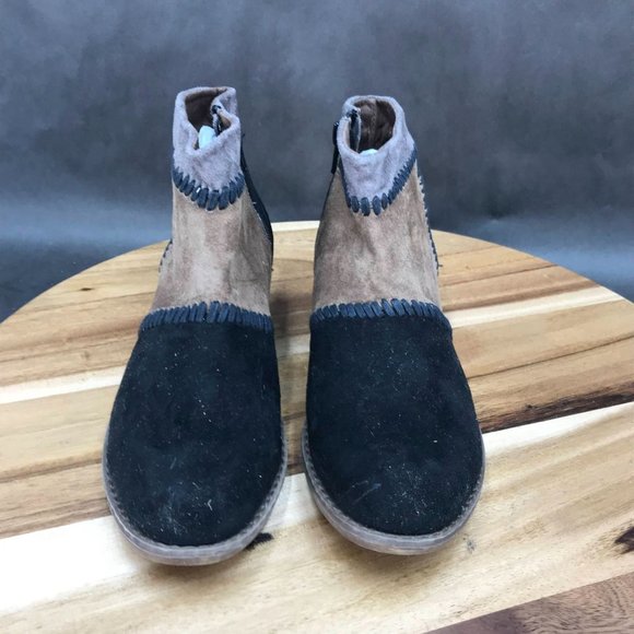 Roxy Black Brown Patchwork Block Heel Zip Up Booties Ankle Boots Womens Size 6 - Picture 2 of 7